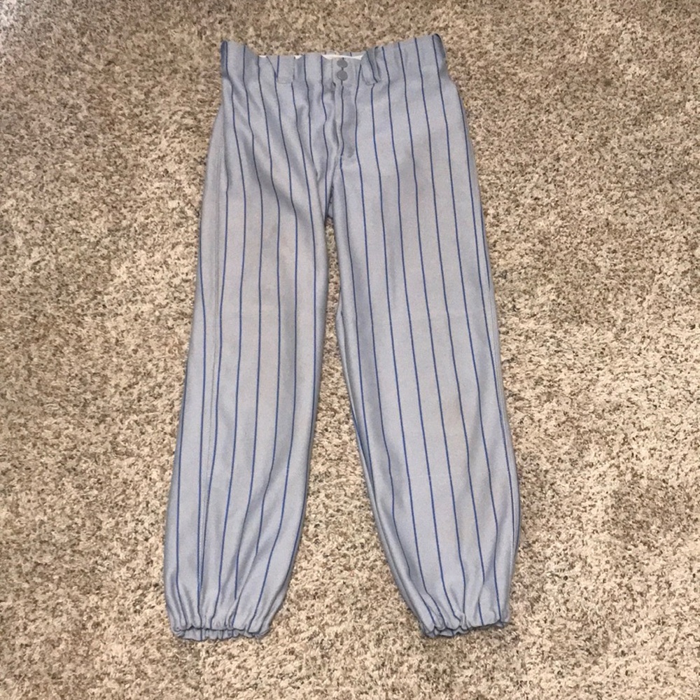 Misses - S grey w. Blue pin stripes softball pants